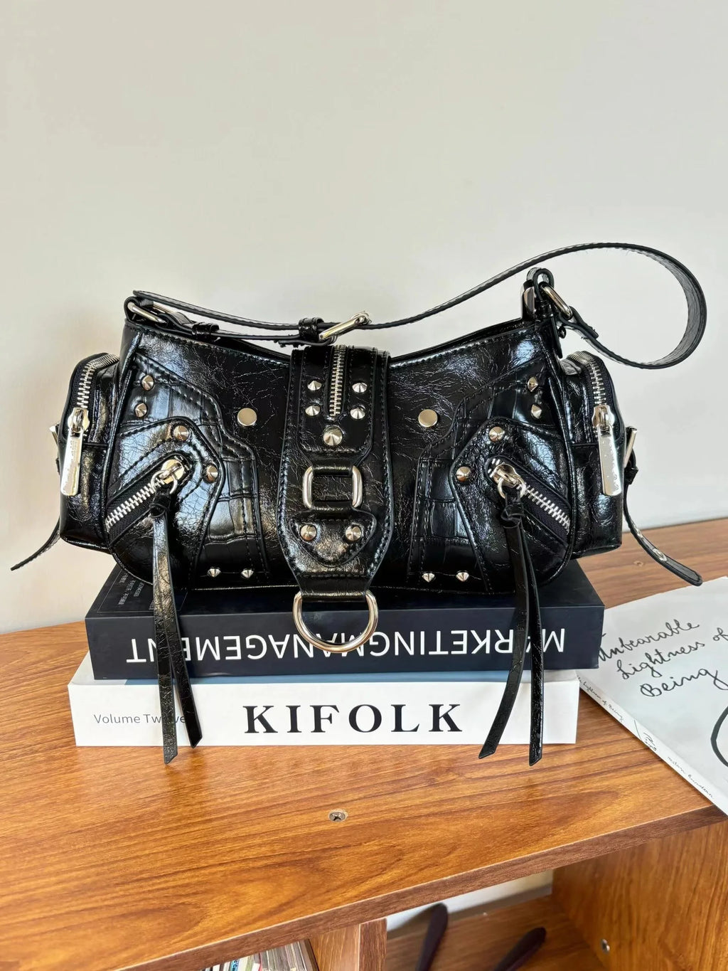 Women’s Studded PU Leather Shoulder Bag