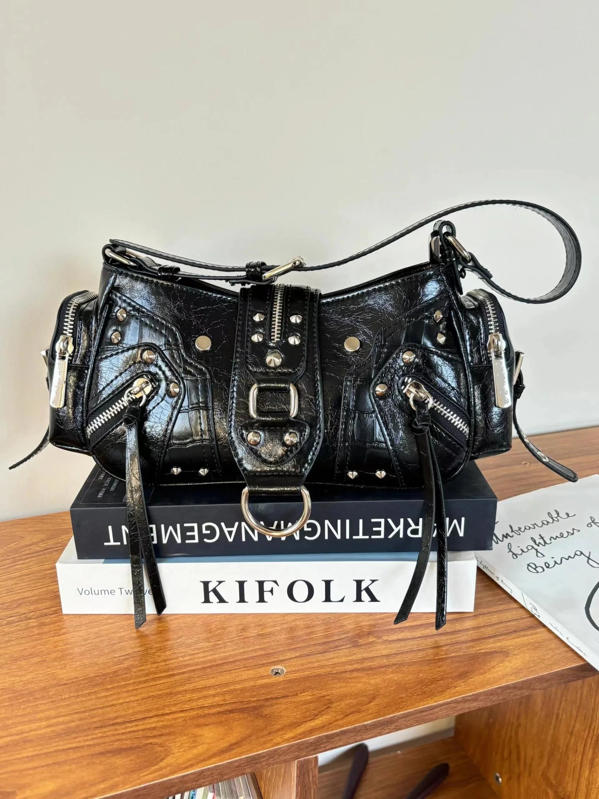 Women’s Studded PU Leather Shoulder Bag
