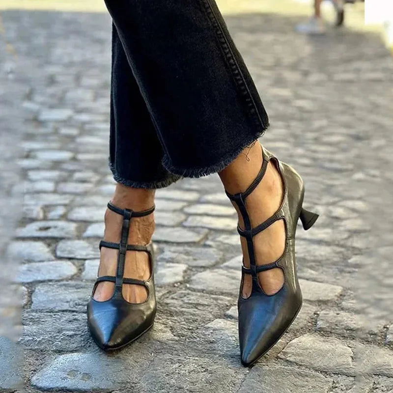 Suede Pointed Toe T-shaped Women's Shoes With Back Zip
