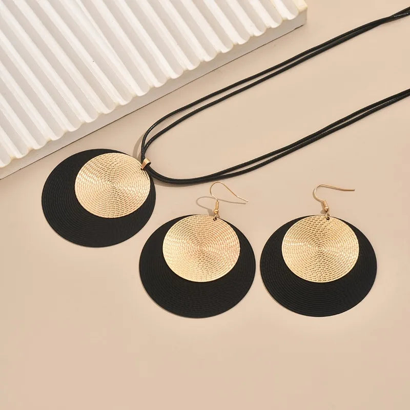 3pc/set Large Round Earrings Collar Necklace Set