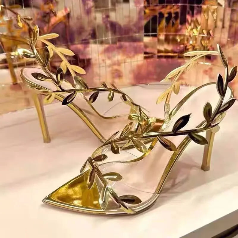 Women’s Floral Pointed Toe Sandals – Elegant Summer Flat Slip-On Shoes