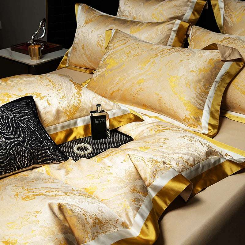 Luxury Black Gold Satin Jacquard Bedding Set 1000TC Cotton
