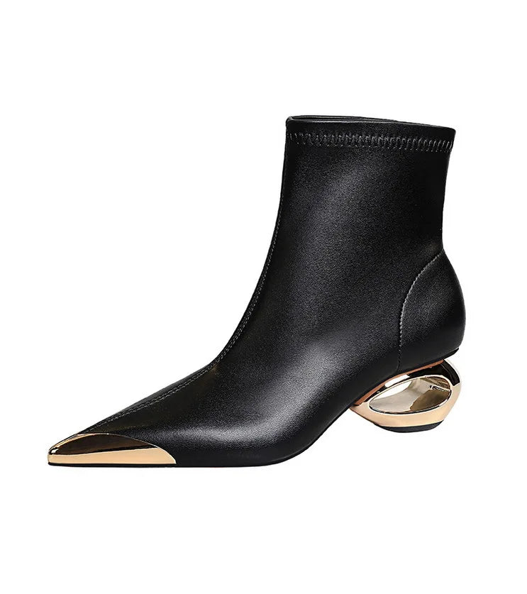 Metal Pointed Toes Ankle  Boots With Hollow Heel Iron Head