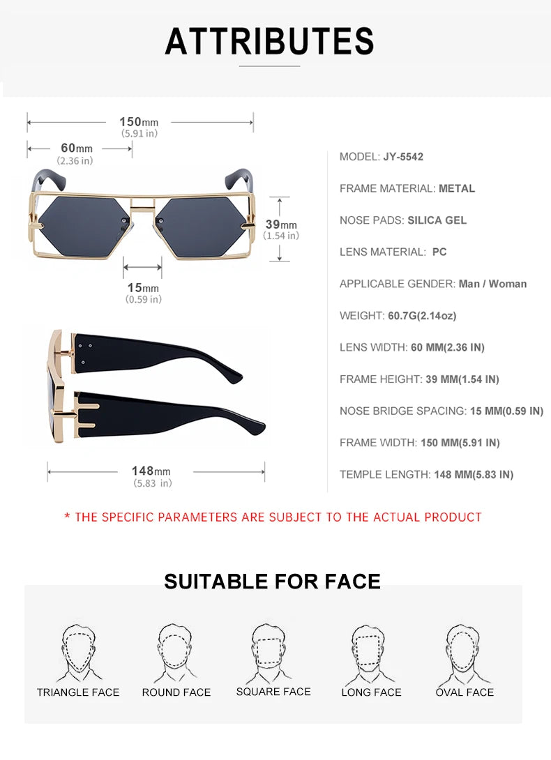 Steampunk Rectangle Metal Frame Sunglasses UV400 