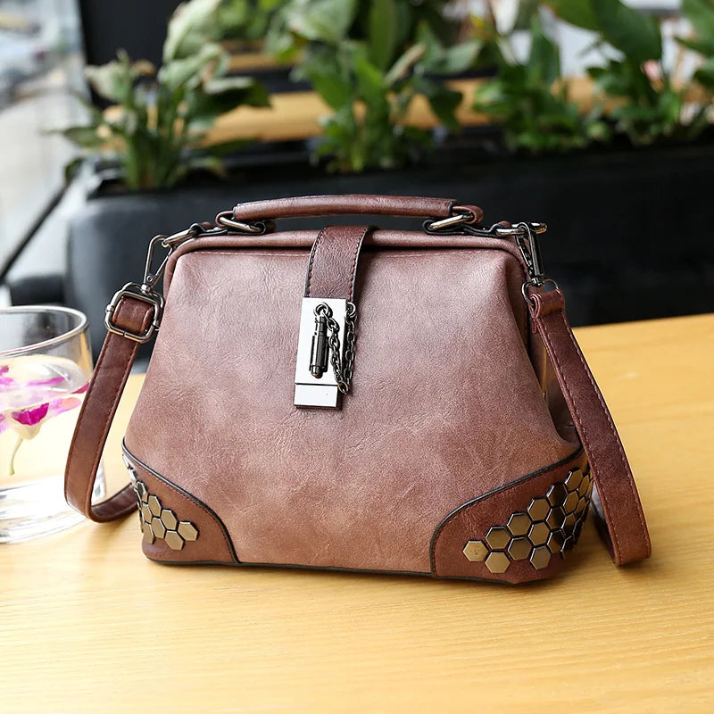 Rivet Leather Shoulder Handbag