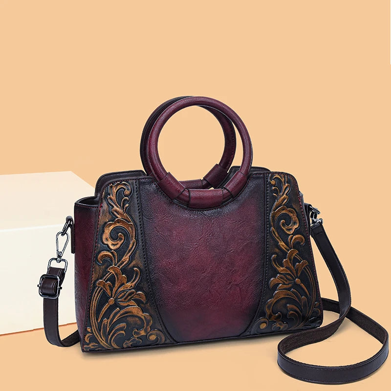 Vintage Embossed PU Leather Women's Shoulder Bag