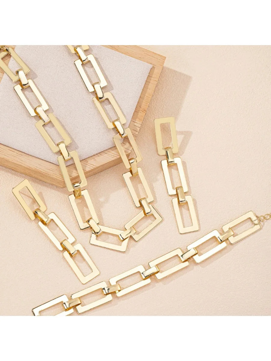 3PCS Stainless Steel Geometric Necklace/Earrings/Bracelet Set
