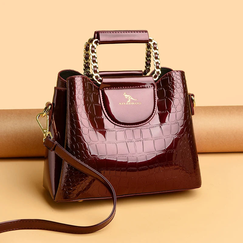 Alligator Patent PU Leather Shoulder Bag