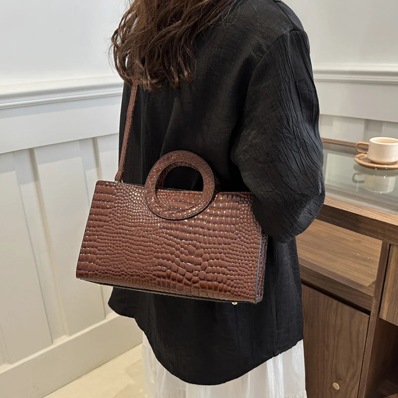 Crocodile Pattern PU Leather Square Handbag