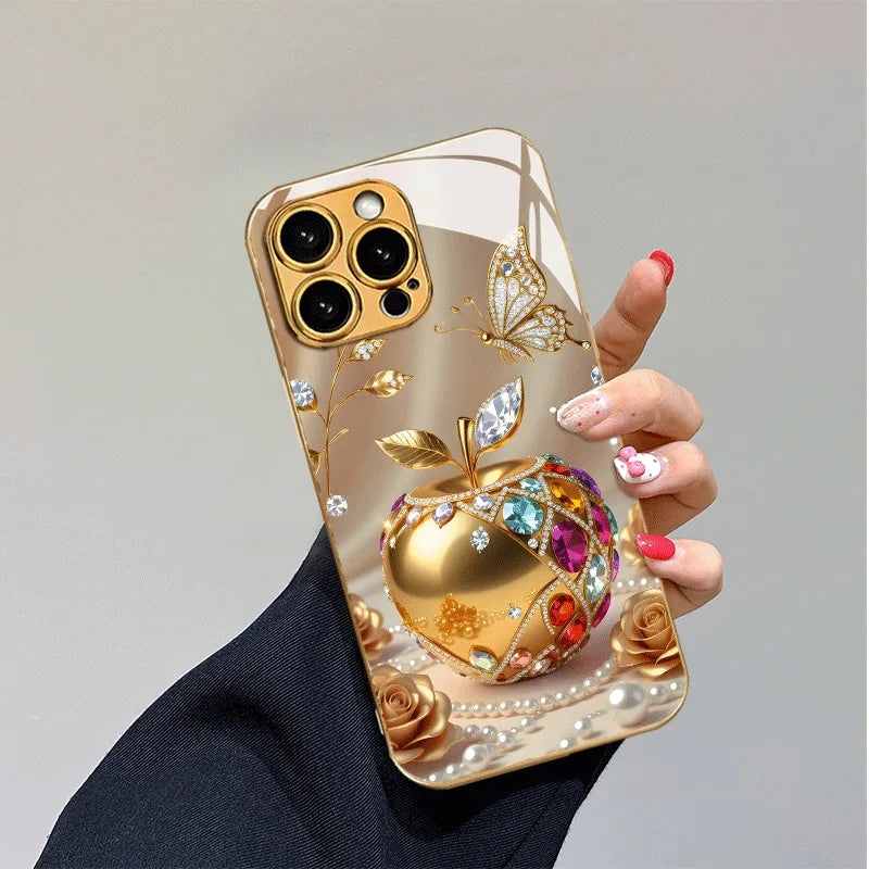 Golden Apple Logo Metallic Paint Glass iPhone Case