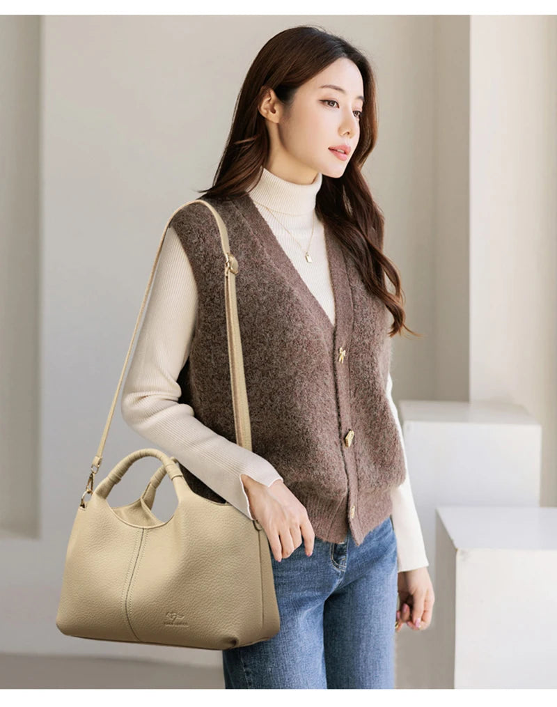 Leather Diagonal Crossbody Tote Bag