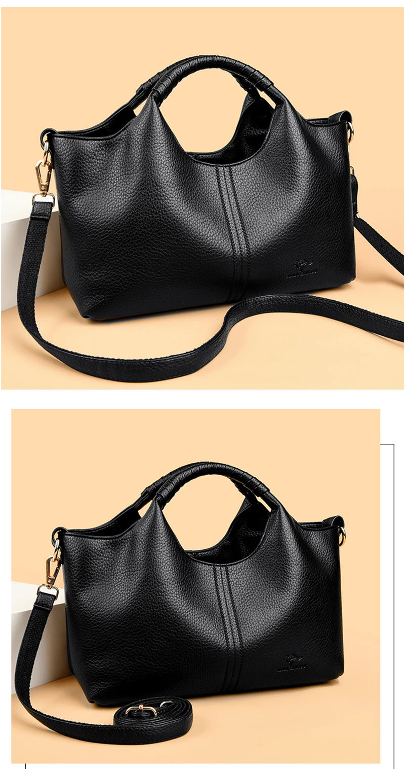 Leather Diagonal Crossbody Tote Bag