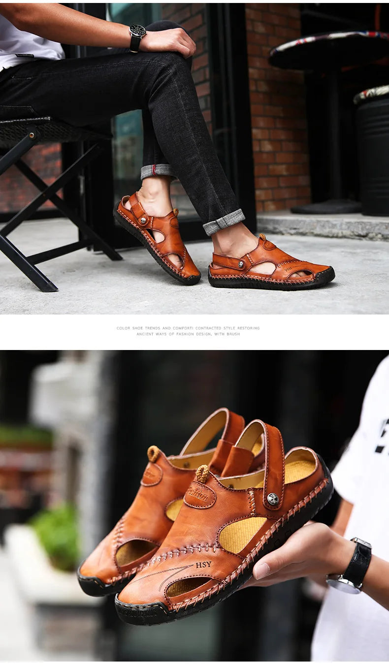 Men’s Premium Leather Sandals – Breathable Slip-On