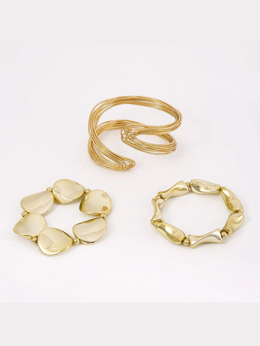 Geometric Twisted Lines Irregular Shaped Open Cuff Bracelet 3 Pieces  Set