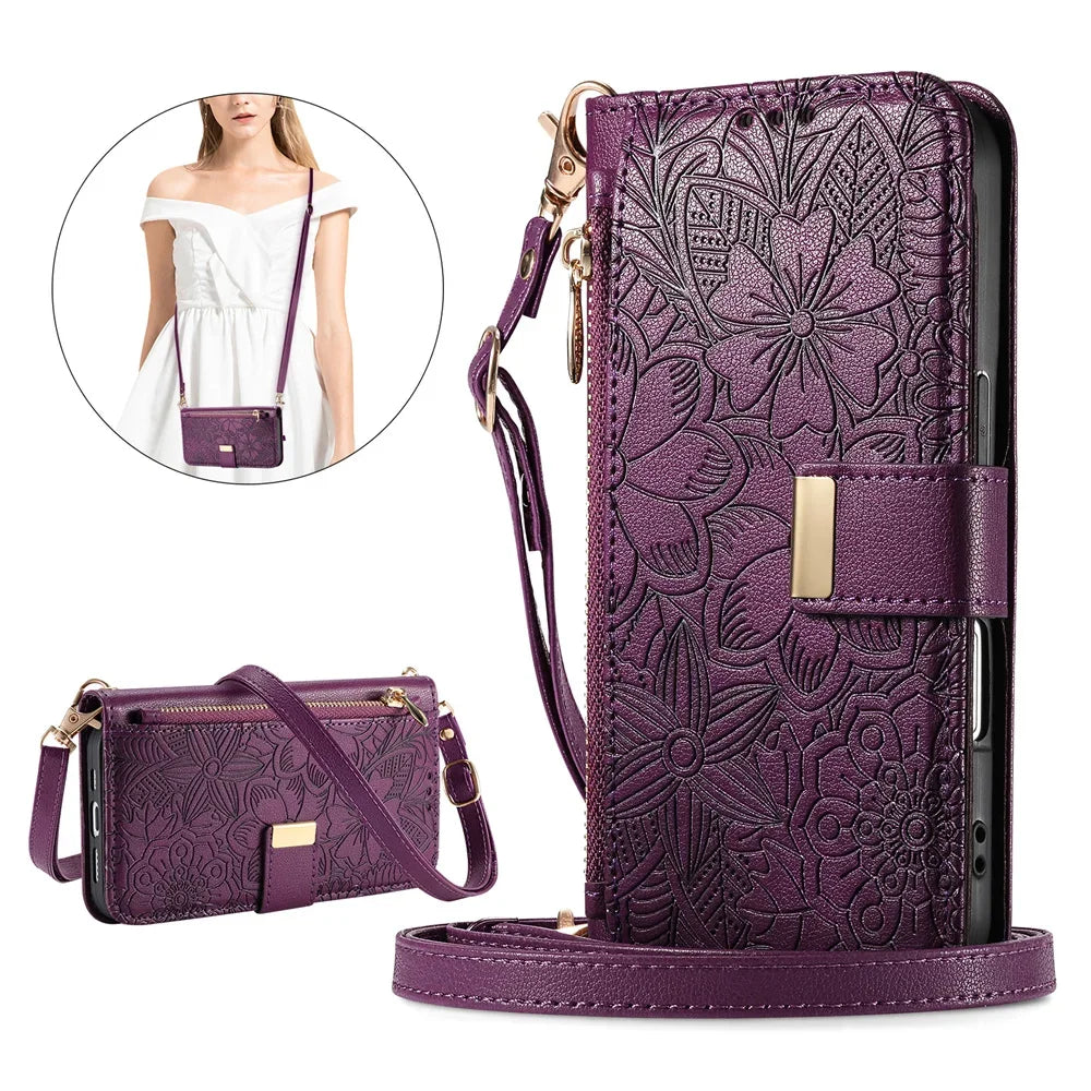 Leather Zipper Wallet Crossbody iPhone Case