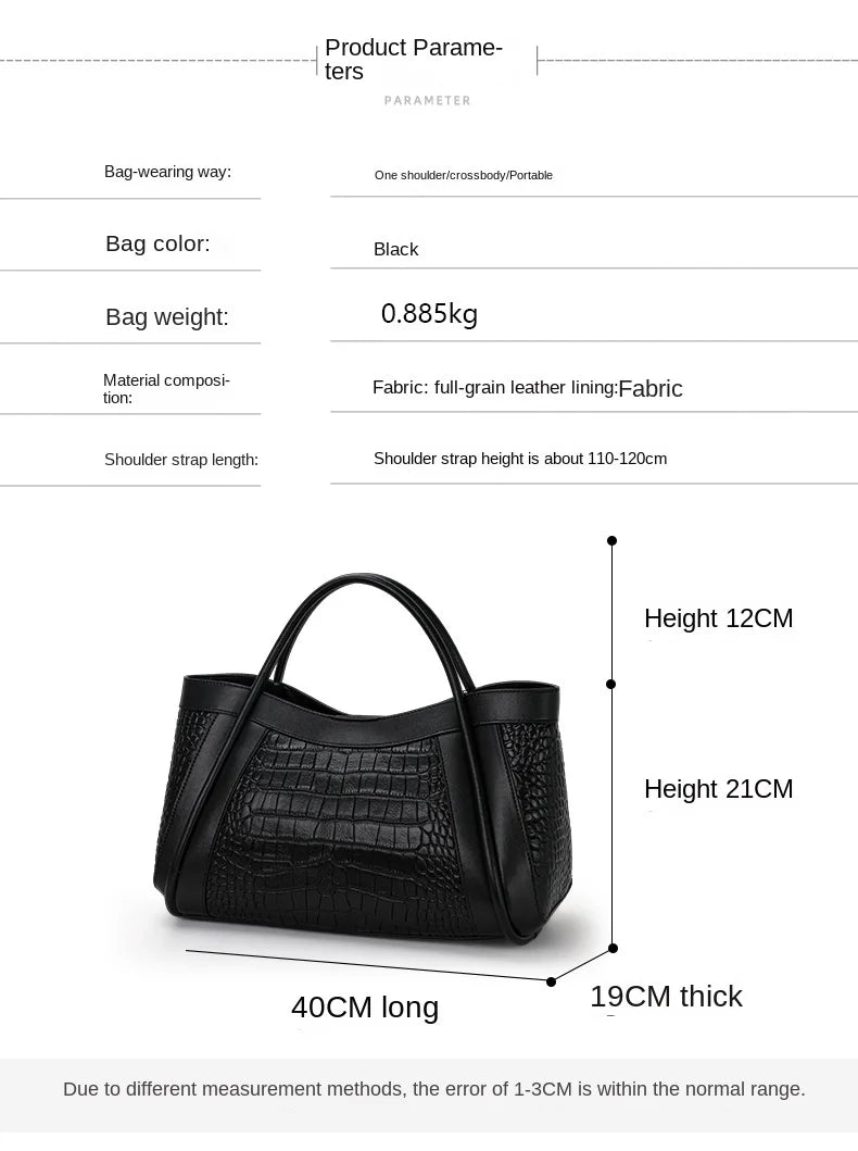 Oversized Crocodile Pattern Leather Tote Shoulder Bag