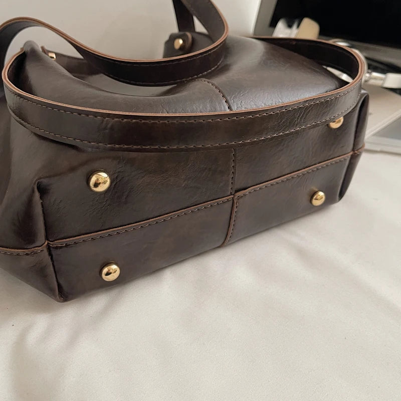 Vintage Style Oversized Leather Handbag 