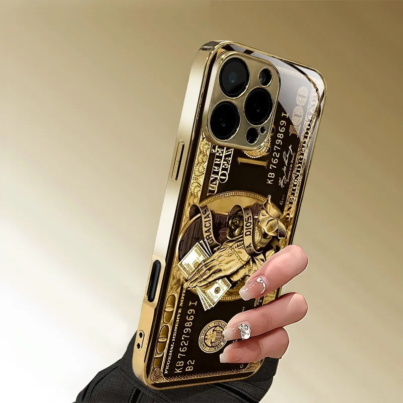Elegant Wealth Pattern Gold Metallic Paint Glass iPhone Case