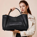 Oversized Crocodile Pattern Leather Tote Shoulder Bag