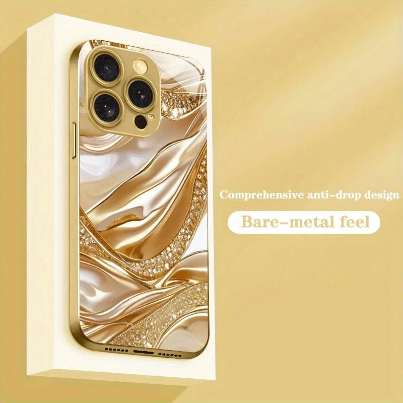 Gold Diamond Flow Silk Pattern Phone Case For iPhone