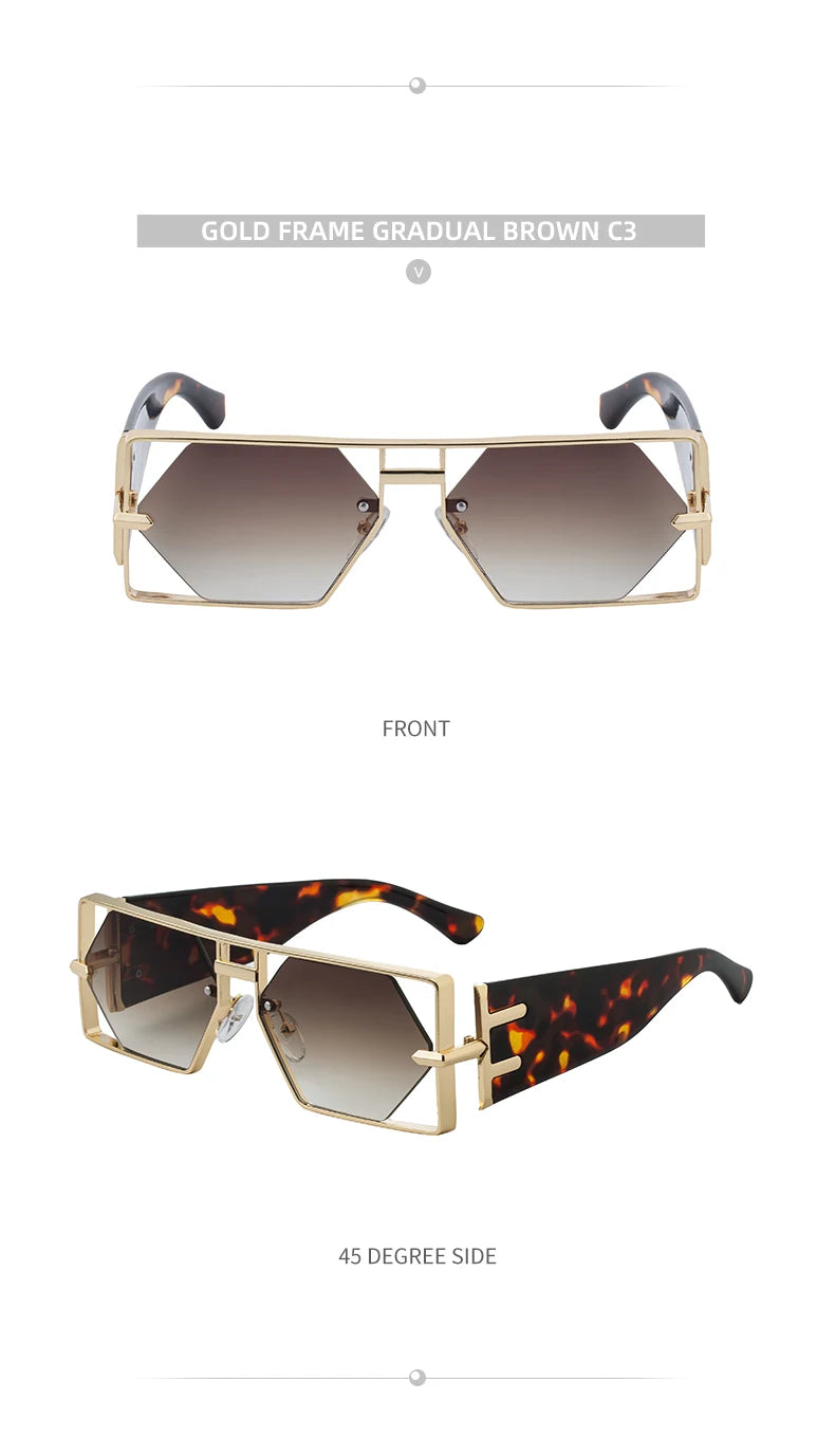 Steampunk Rectangle Metal Frame Sunglasses UV400 