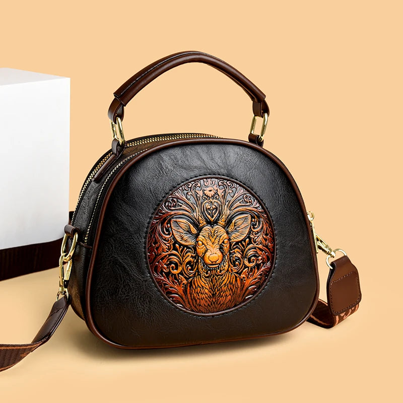 Vintage Embossed Round Shoulder Bag