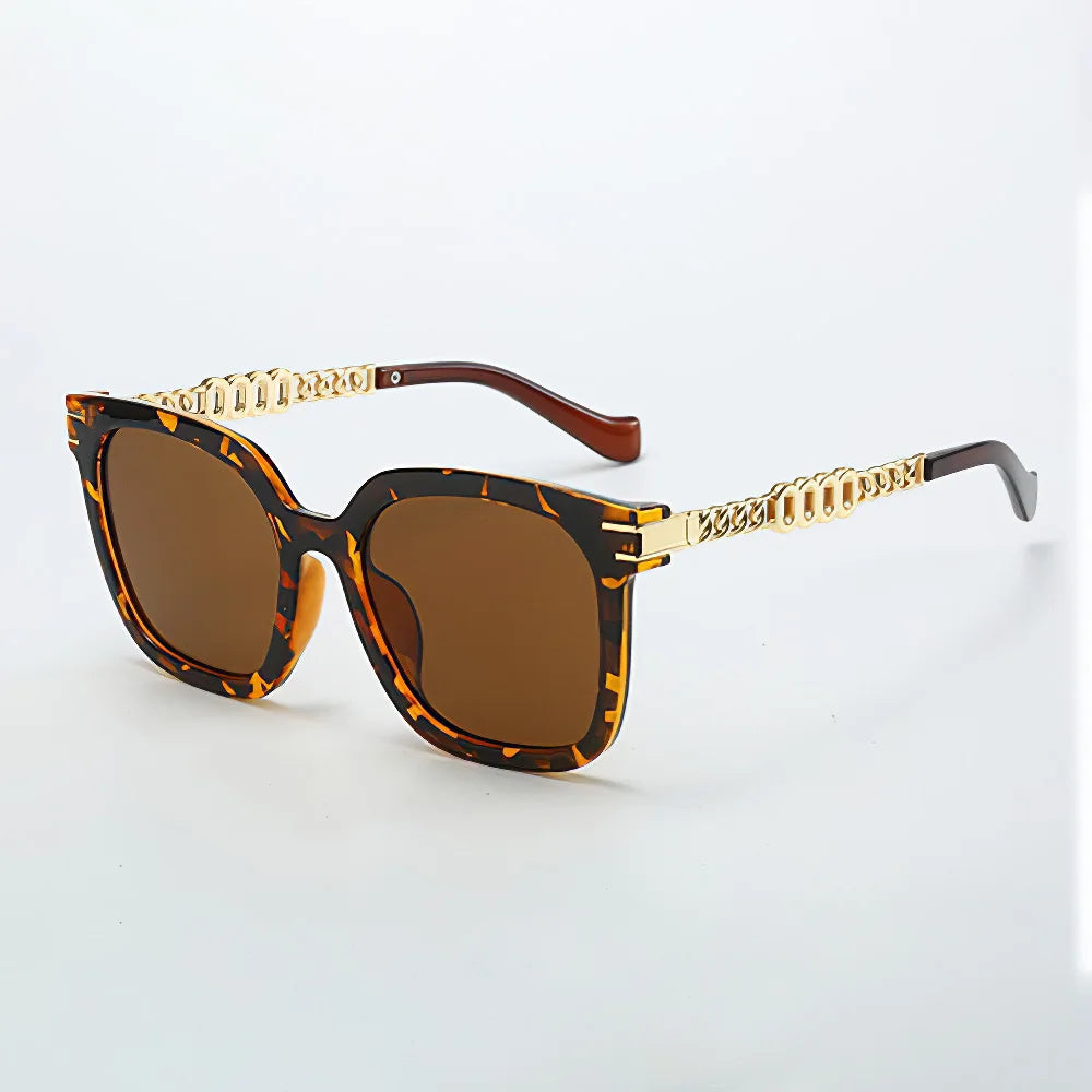 Vintage Golden Chain Embellished Black Square Sunglasses