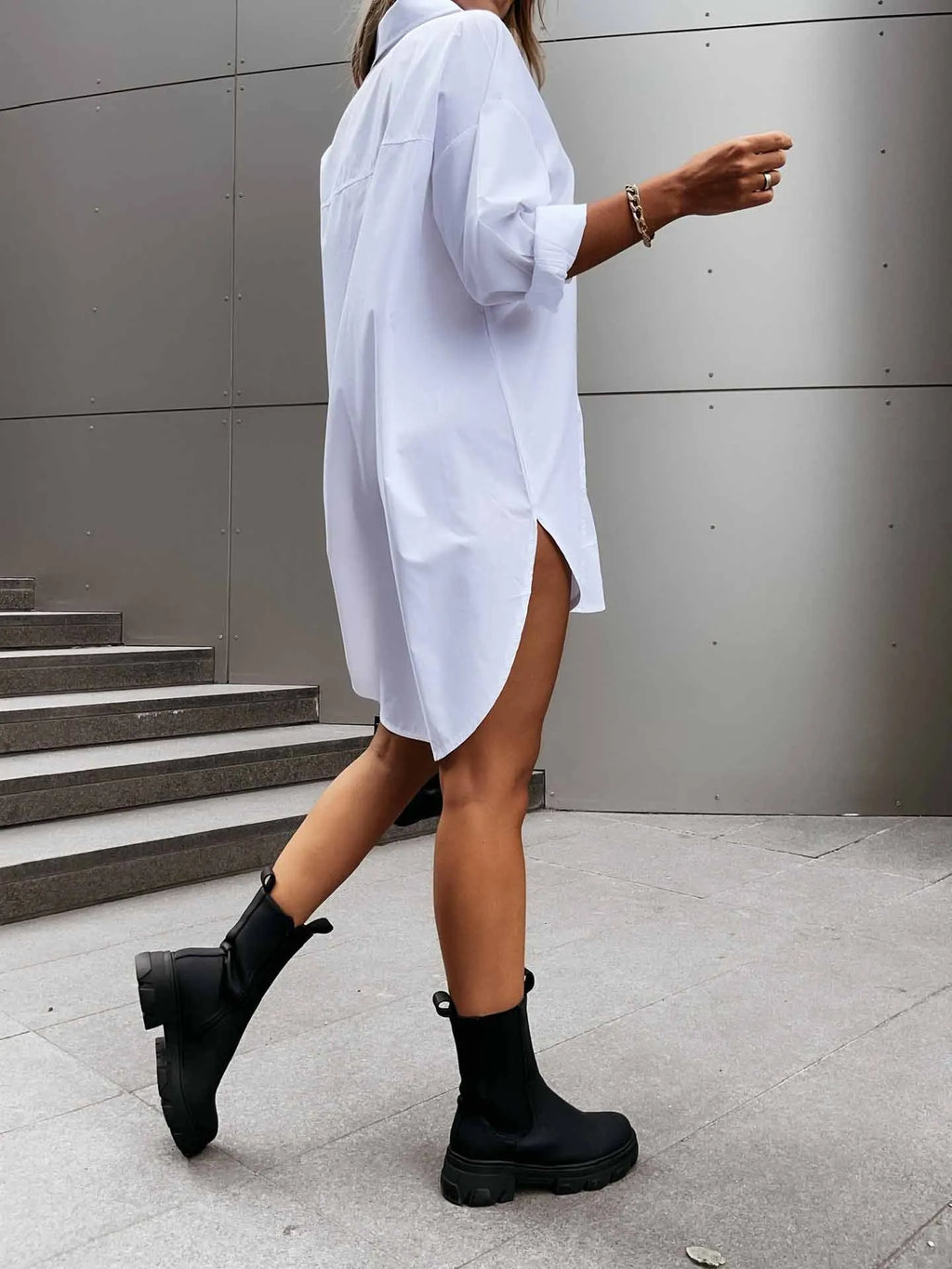 Women’s Solid Color Button Front Shirt Dress