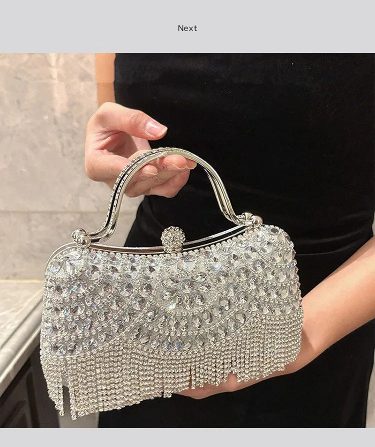 Diamond Evening Gold Clutch Tassel Bag
