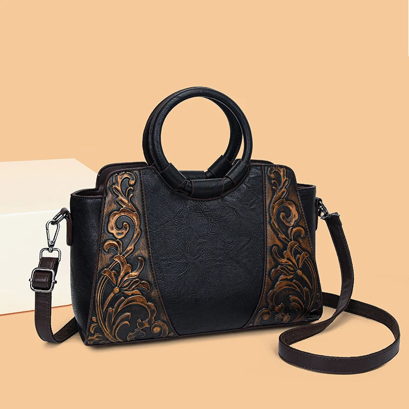 Vintage Embossed PU Leather Women's Shoulder Bag