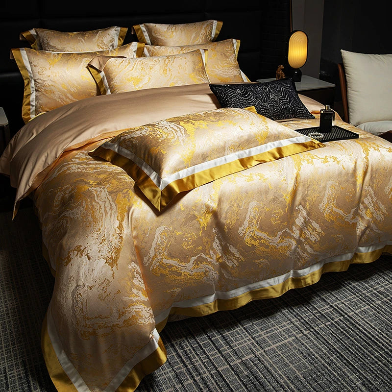 Luxury Black Gold Satin Jacquard Bedding Set 1000TC Cotton