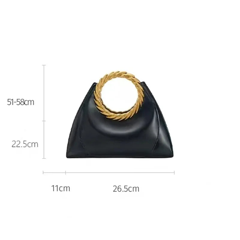 Metal Embossment Round Handle Clutch Bag