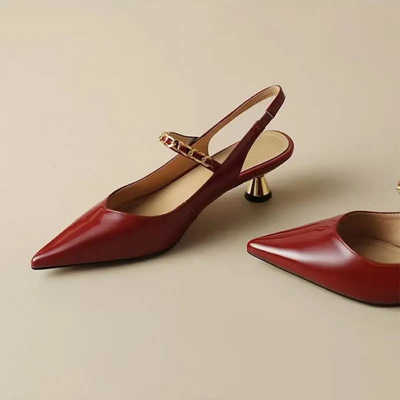 Women’s Rhinestone Slingback Mid Heel Pumps