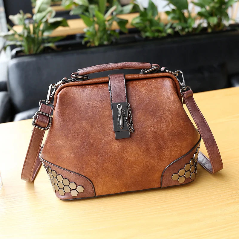 Rivet Leather Shoulder Handbag