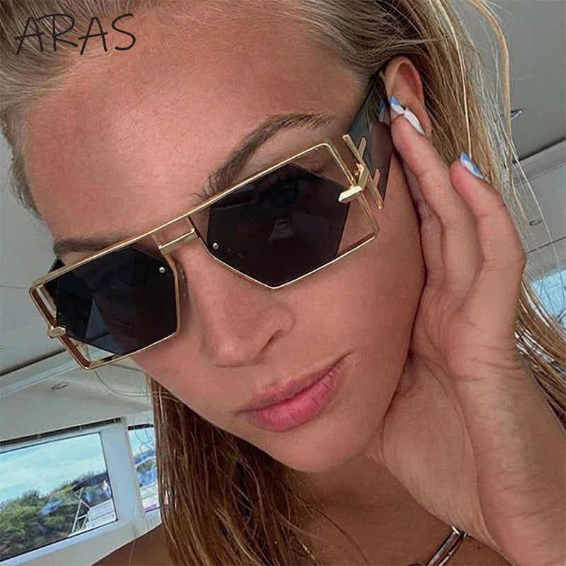 Steampunk Rectangle Metal Frame Sunglasses UV400 