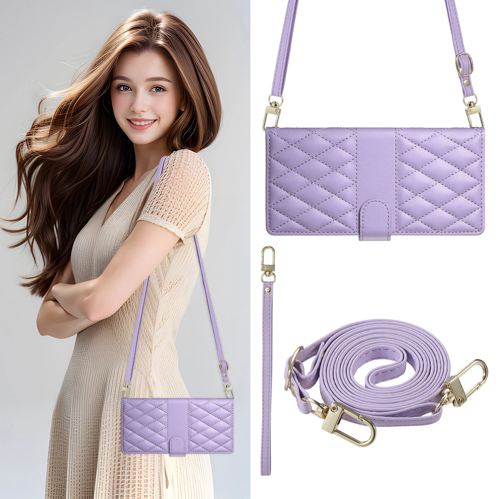 Crossbody Leather Phone Case for Samsung Galaxy – Lanyard Card Wallet Cover