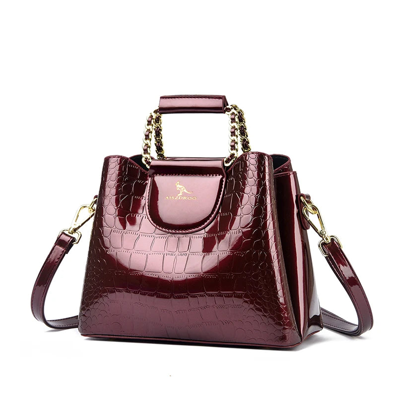 Alligator Patent PU Leather Shoulder Bag
