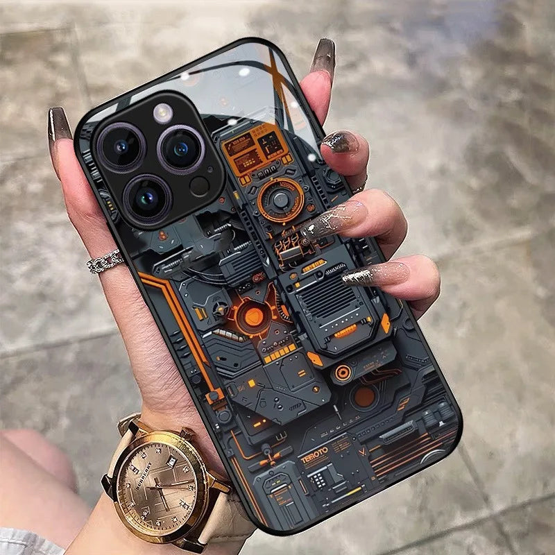Creative Circuit Board Pattern Glass Phone Case for iPhone