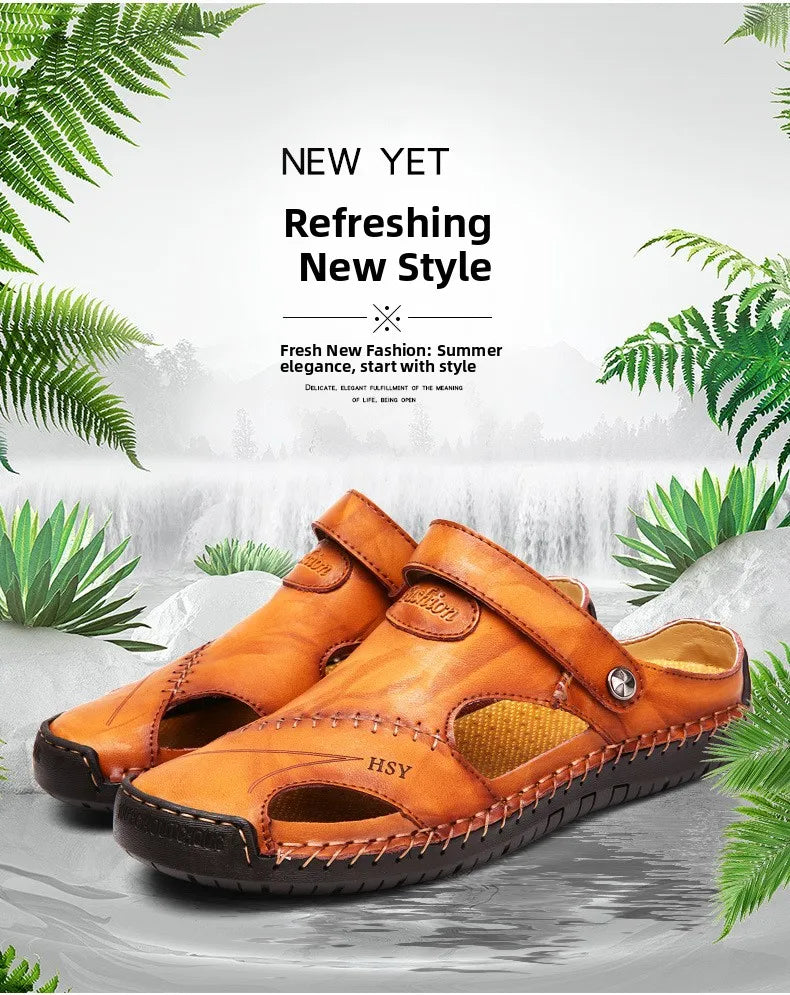 Men’s Premium Leather Sandals – Breathable Slip-On