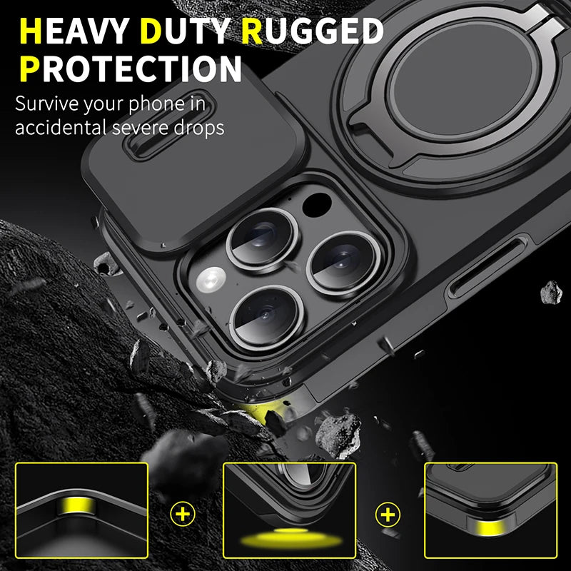 Heavy Duty iPhone Case with 360° Rotating Ring – Car Mount Holder TPU + PC Bumper