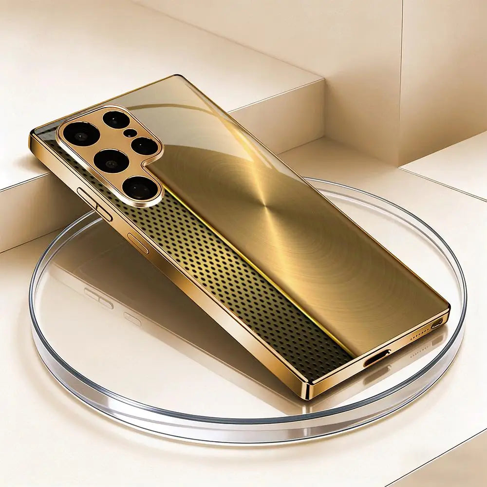 Samsung Galaxy Gold Glass Case – Electroplated Textured Shockproof Phone Cover