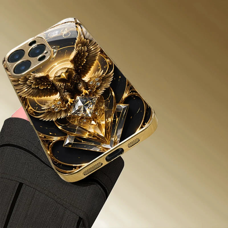 Eagle Gold Electroplated Glass TPU Phone Case For iPhone