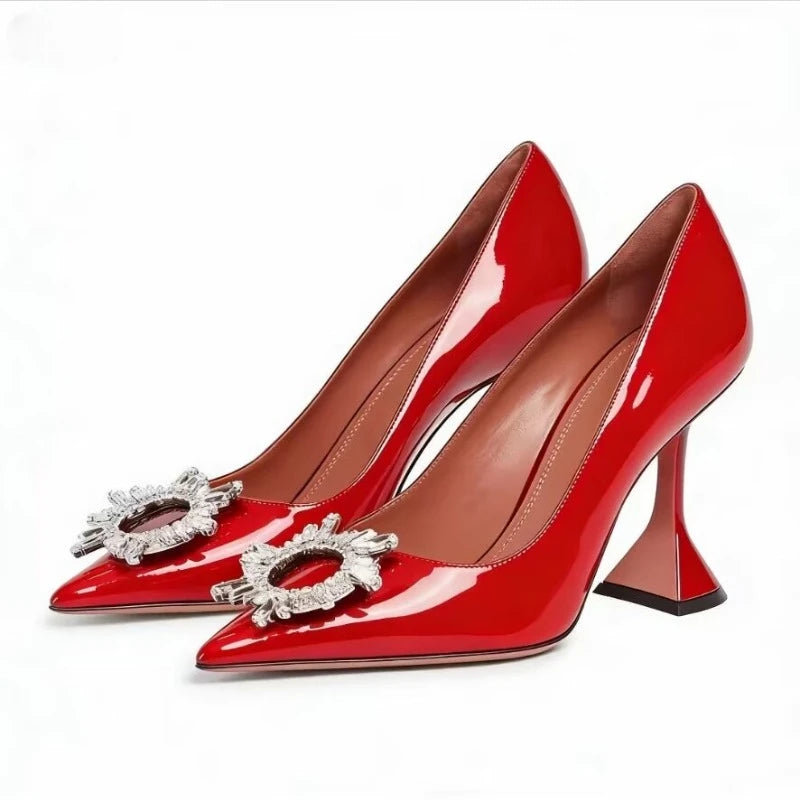 Sun Buckle Rhinestone High-Heels With Wine Glass Heel