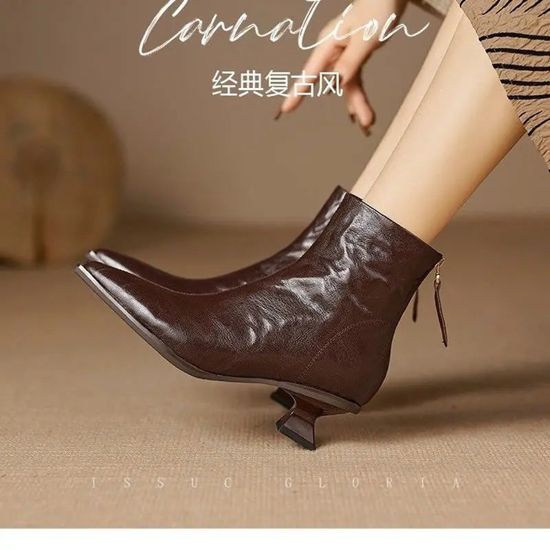 Women’s French Retro Pointed Toe Ankle Boots