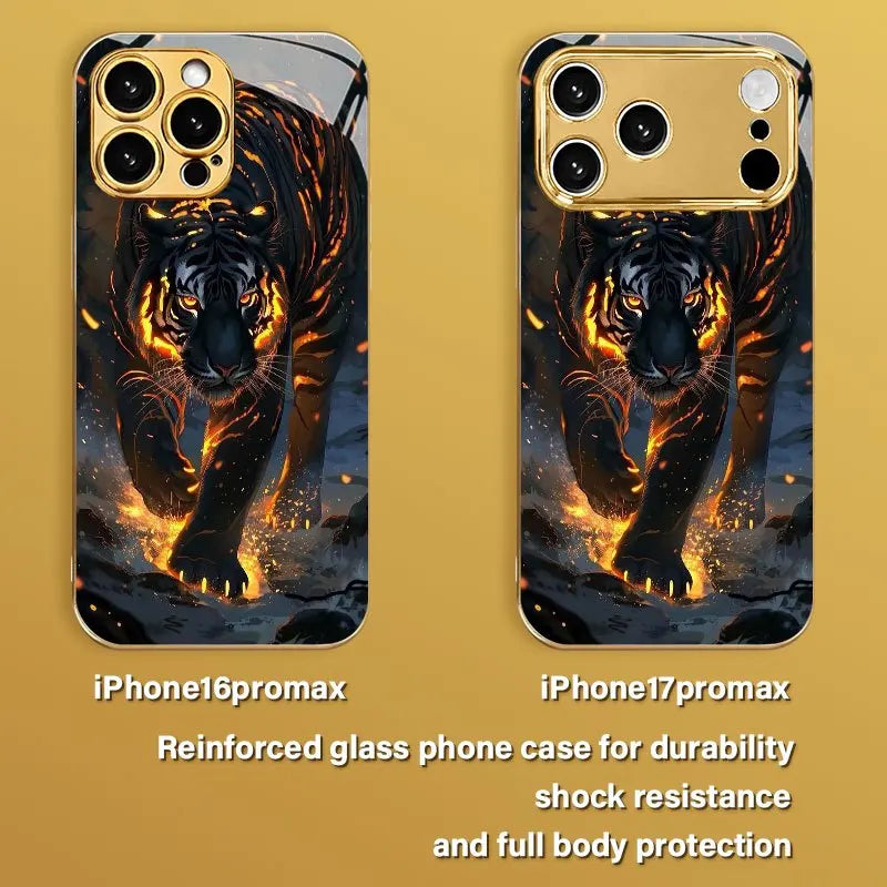 Electroplated Gold Glass Black Panther Phone Case for iPhone