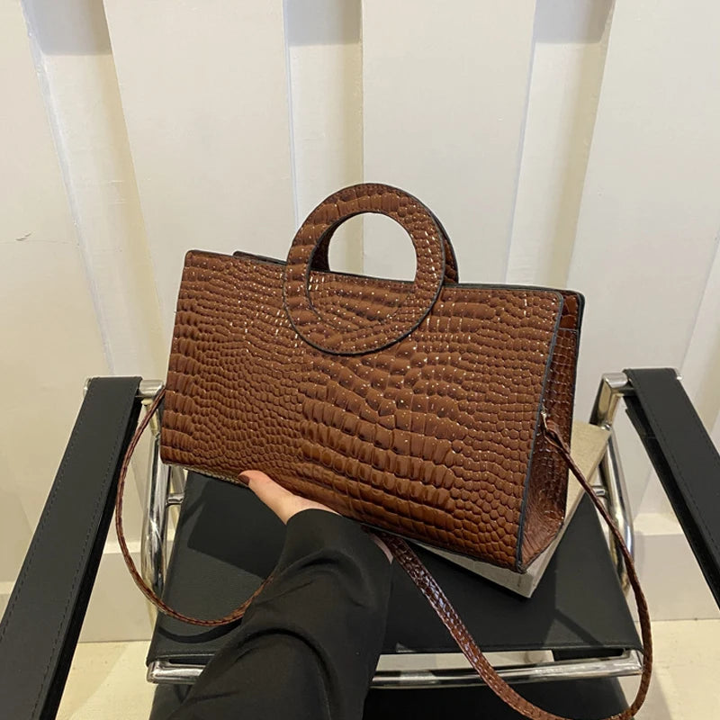 Crocodile Pattern PU Leather Square Handbag