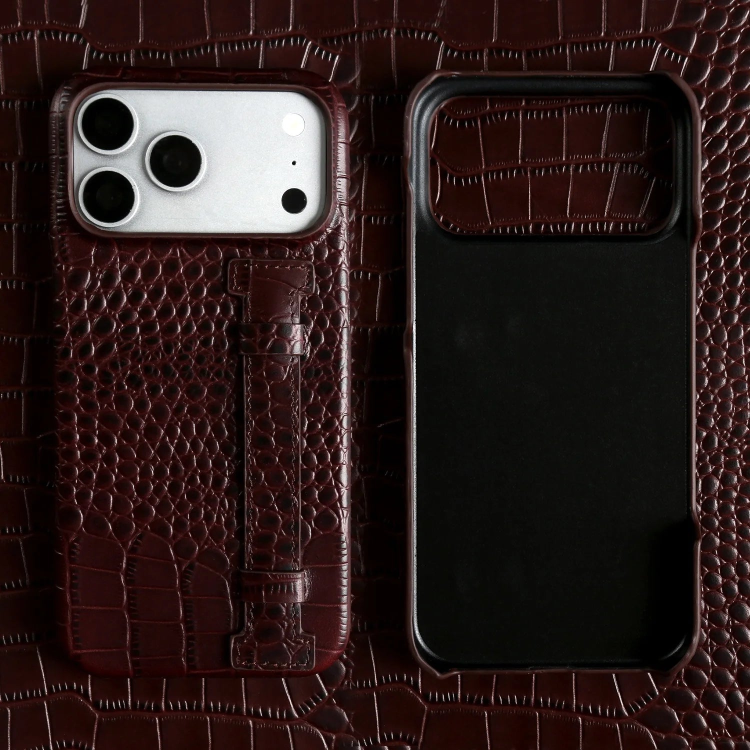 Genuine Leather Case with Wrist Strap & Kickstand for iPhone
