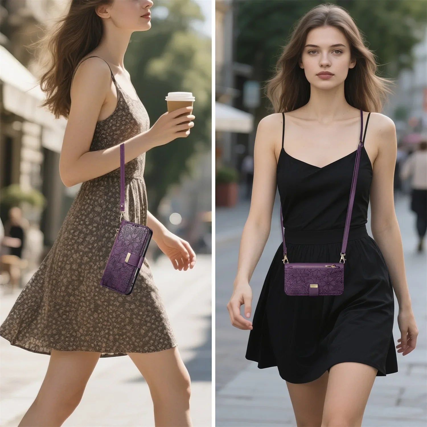 Leather Zipper Wallet Crossbody iPhone Case