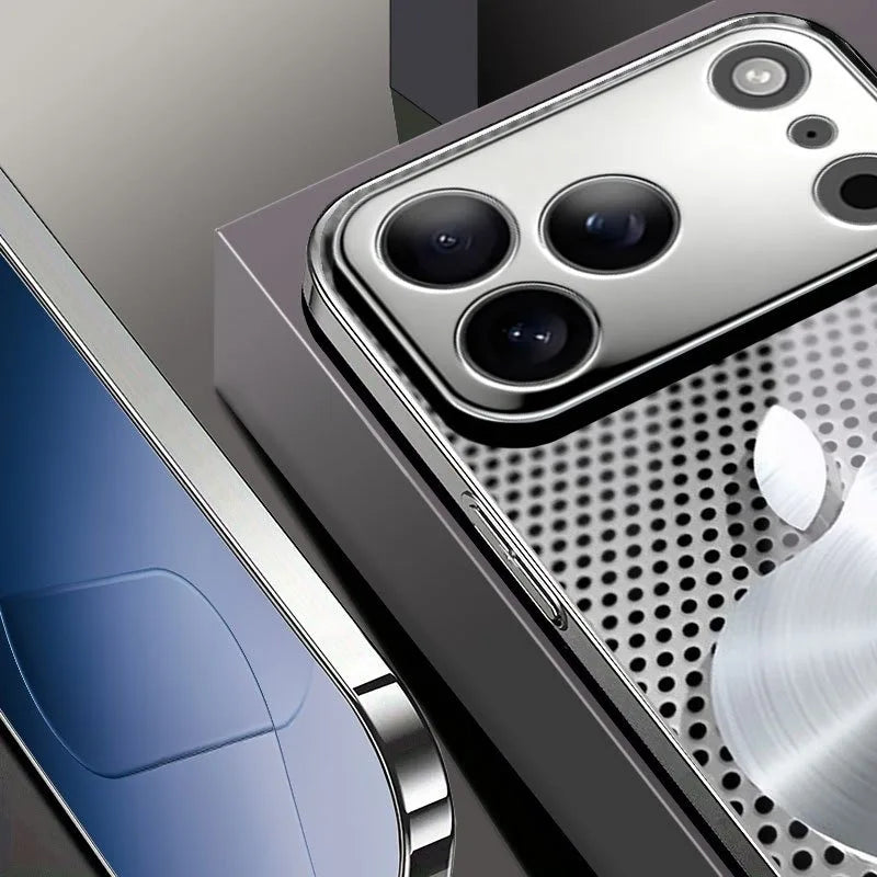 Metal Mesh Apple Texture Pattern Glass Electroplated Phone Case for iPhone