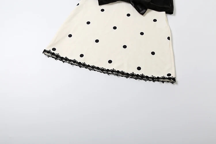 Chic Polka Dot Bodycon Dress Sleeveless Lace Bow